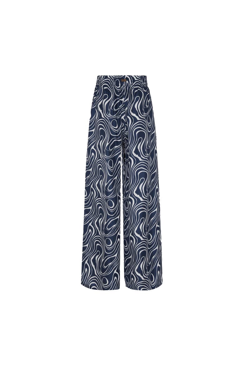 Women Wide-Leg Silk Pants Waves, Alternate, color, navy