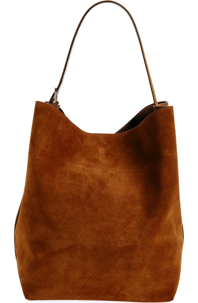 TOTEME Belt Strap Suede Tote, Main, color, Tan