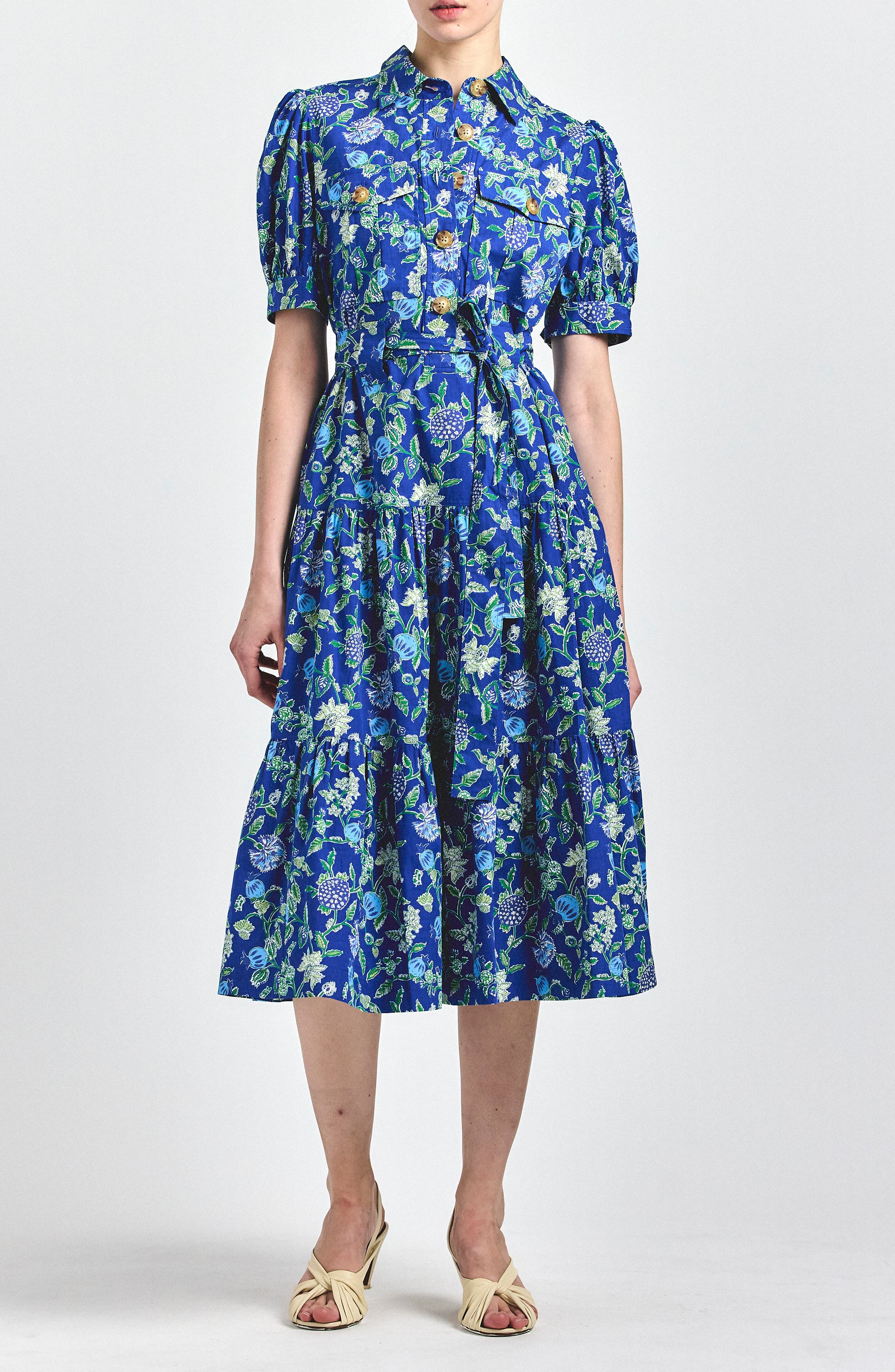 Derek Lam 10 Crosby Buffy Floral Print Tie Waist Tiered Midi Dress