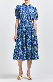 Derek Lam 10 Crosby Buffy Floral Print Tie Waist Tiered Midi Dress