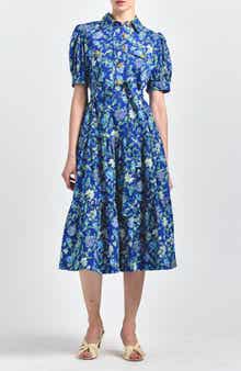 Derek Lam 10 Crosby Buffy Floral Print Tie Waist Tiered Midi Dress