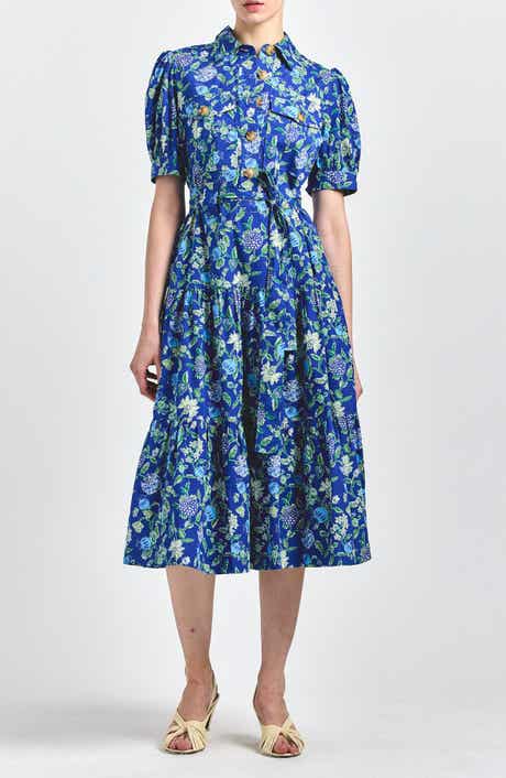 Derek Lam 10 Crosby Buffy Floral Print Tie Waist Tiered Midi Dress