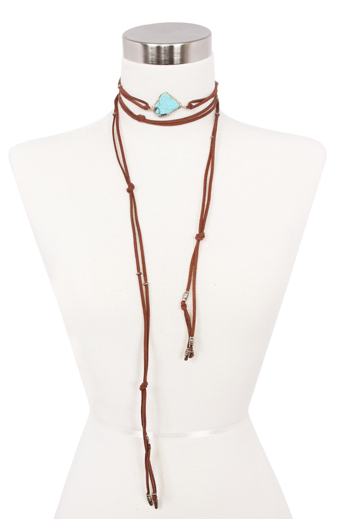 Stone Detail Layered Suede Wrap Necklace