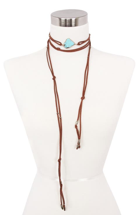 Stone Detail Layered Suede Wrap Necklace