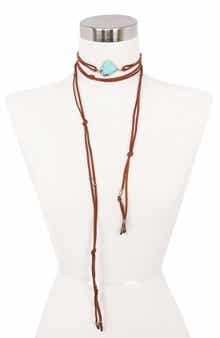 Stone Detail Layered Suede Wrap Necklace