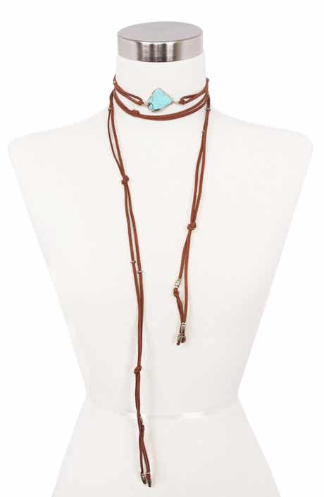 Stone Detail Layered Suede Wrap Necklace