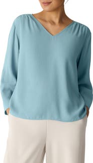 Eileen Fisher Lantern Sleeve Silk Top
