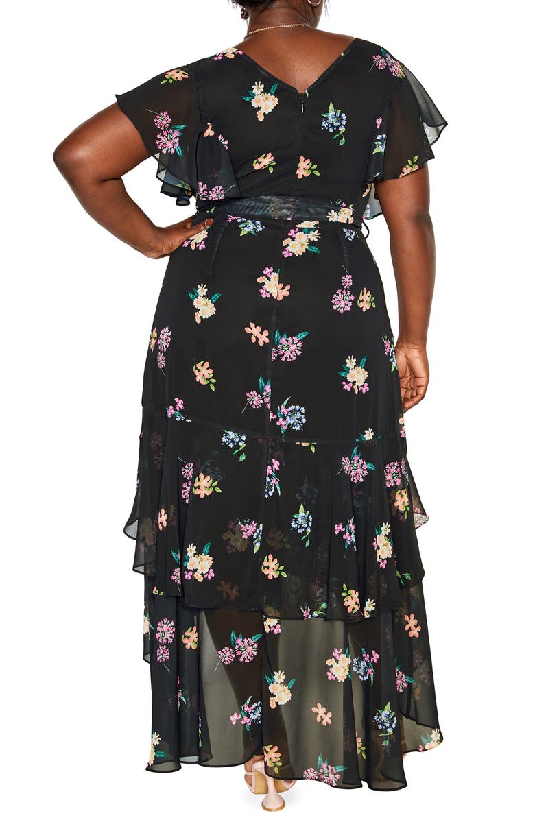 City Chic Floral High-Low Faux Wrap Midi Dress, Alternate, color,