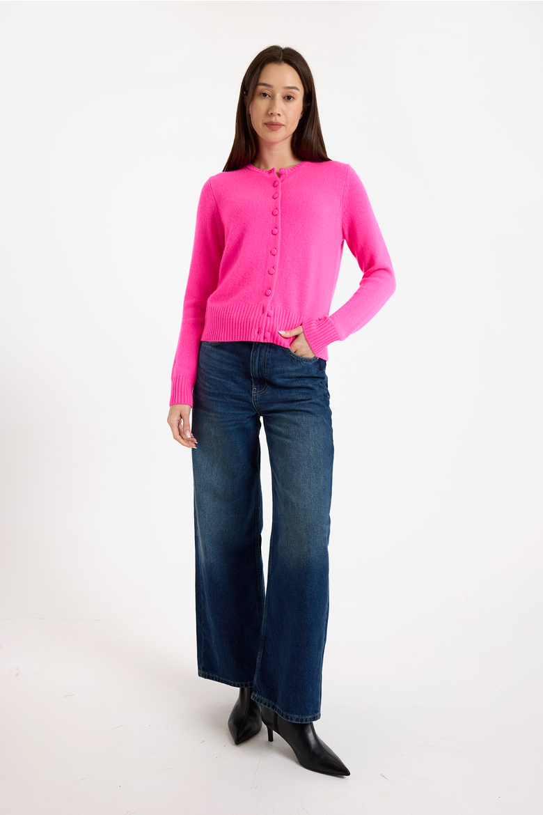 Niamh Crew Neck  100% Cashmere Cardigan, Alternate, color, DIVA PINK
