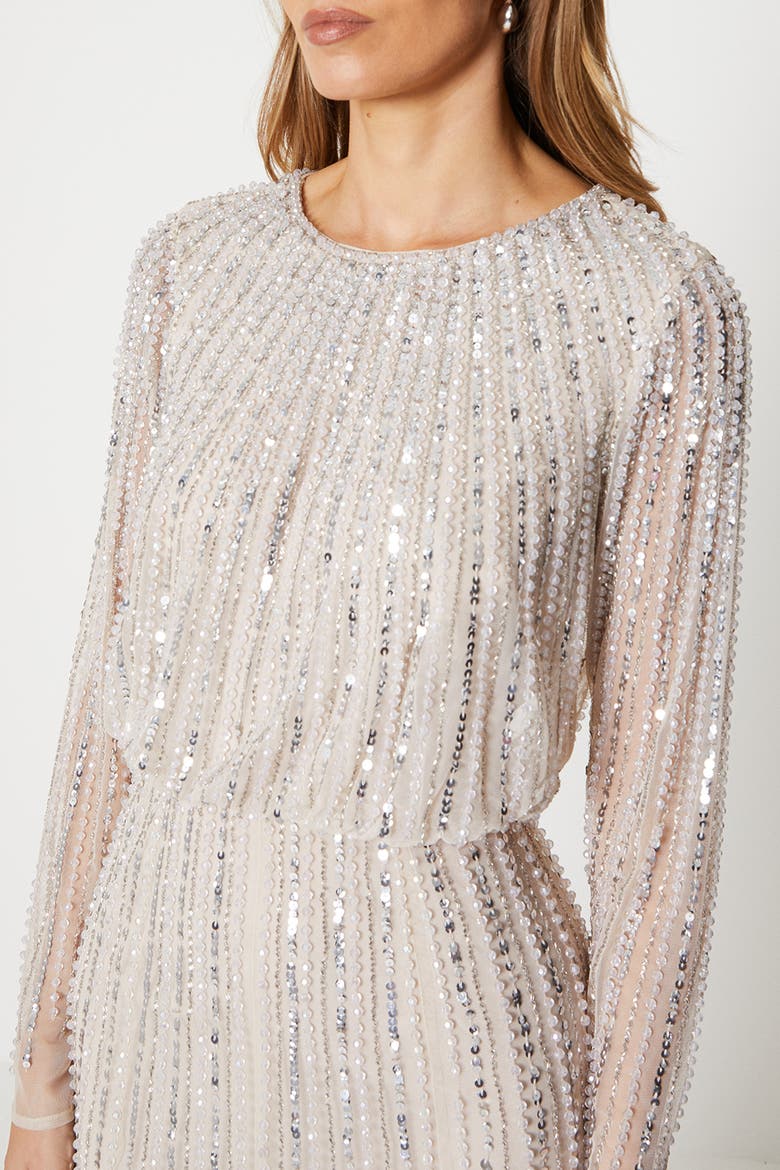 Party Sequin Long Sleeve Midi Dress, Alternate, color, Champagne