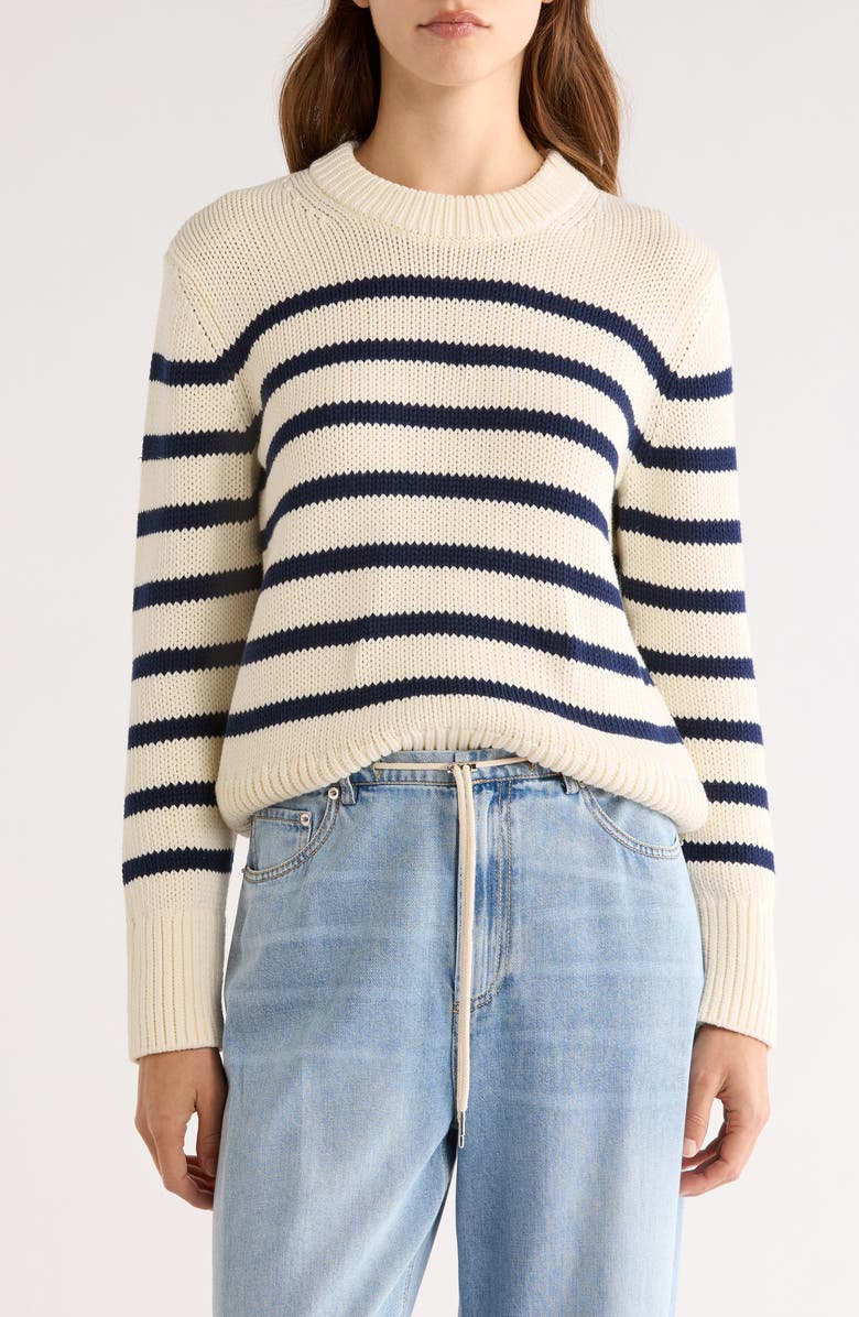 Rails Alise Stripe Crewneck Cotton Sweater, Main, color, Ivory Navy Stripe