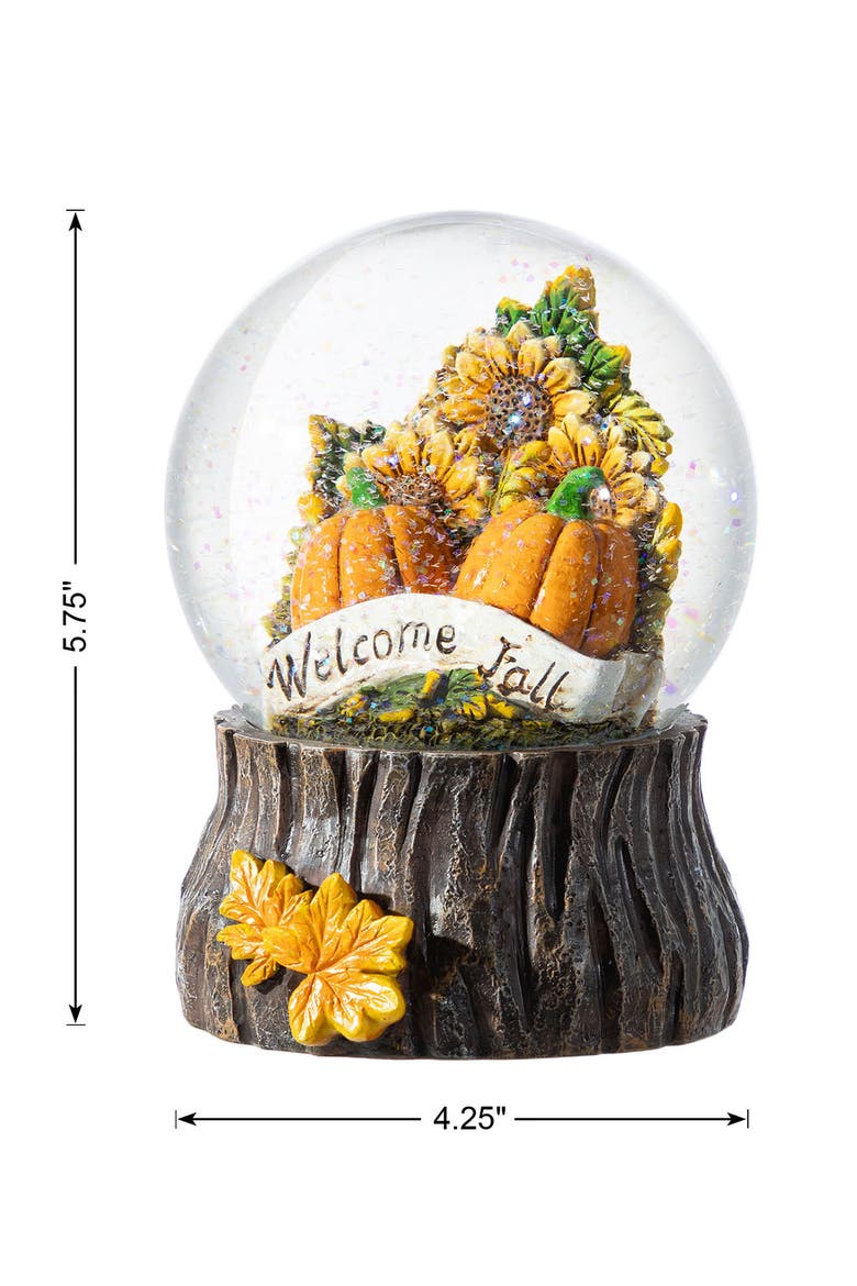 100mm Fall Sunflower and Pumpkin Resin Waterglobe, Alternate, color, Orange