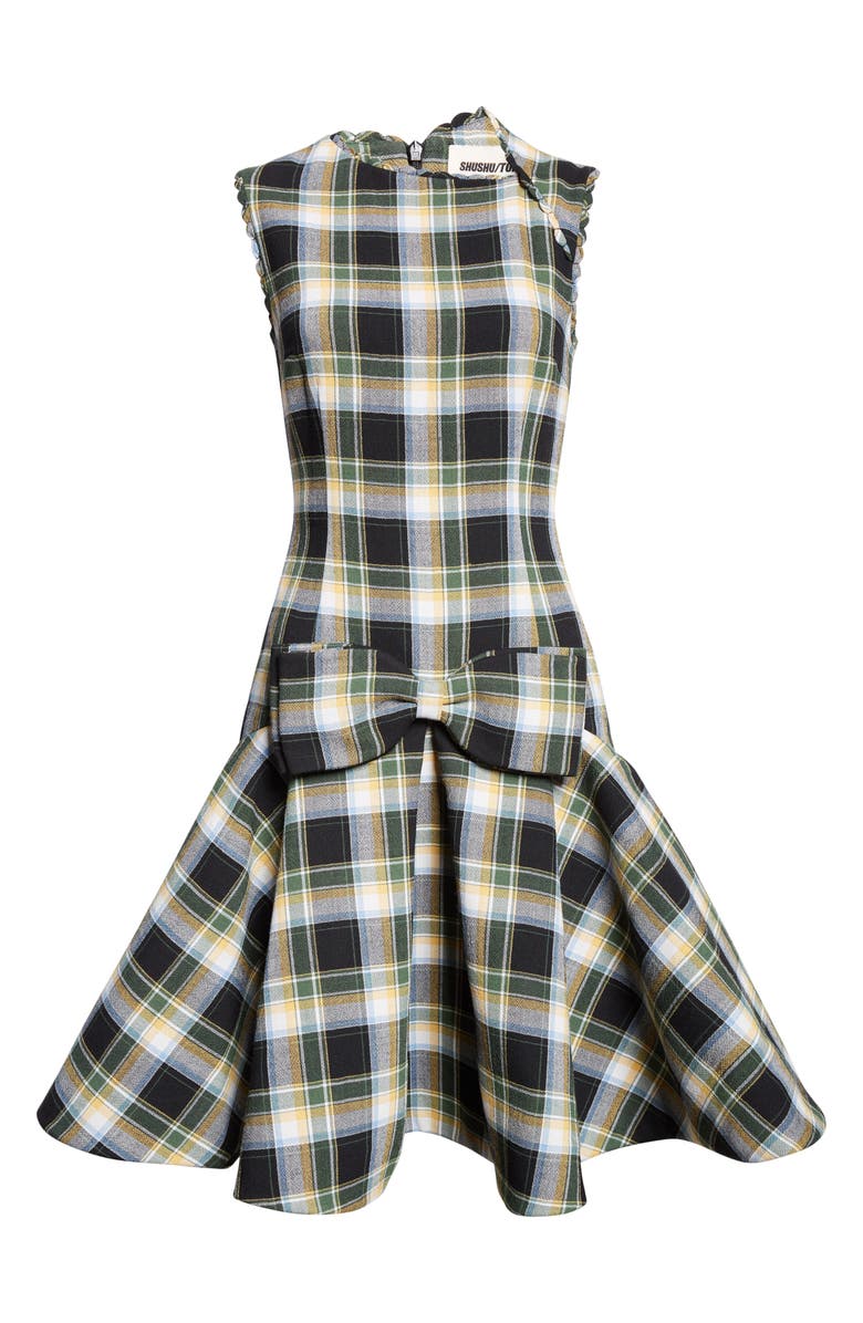 Shushu/Tong Plaid Asymmetric Neck Dress, Alternate, color, Green Plaid