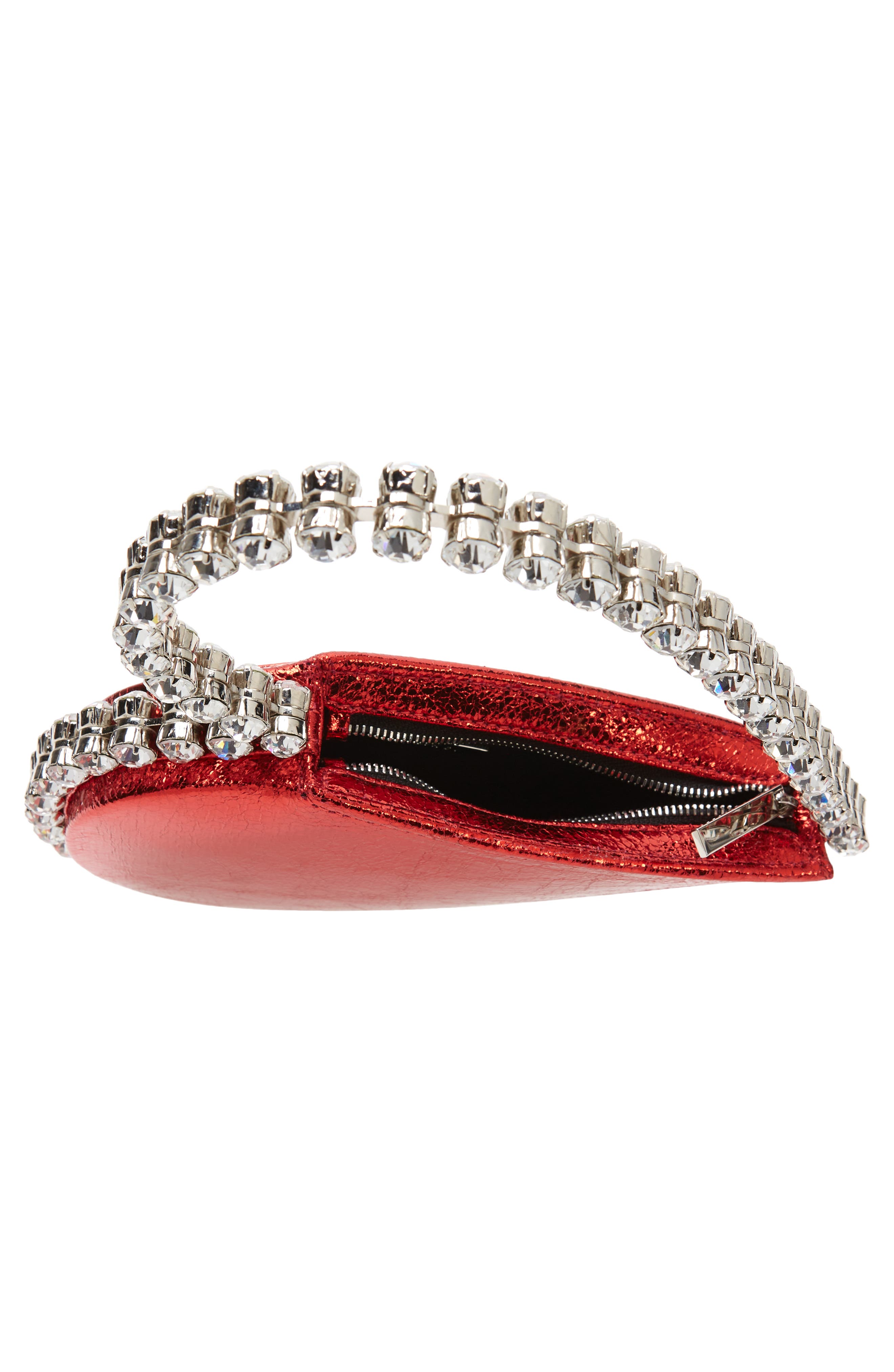 Love Crystal Metallic Leather Top Handle Bag, Alternate, color, RED