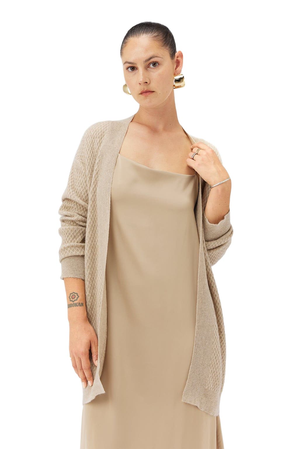 Self-Belt Cashmere Cardigan, color, warm grey