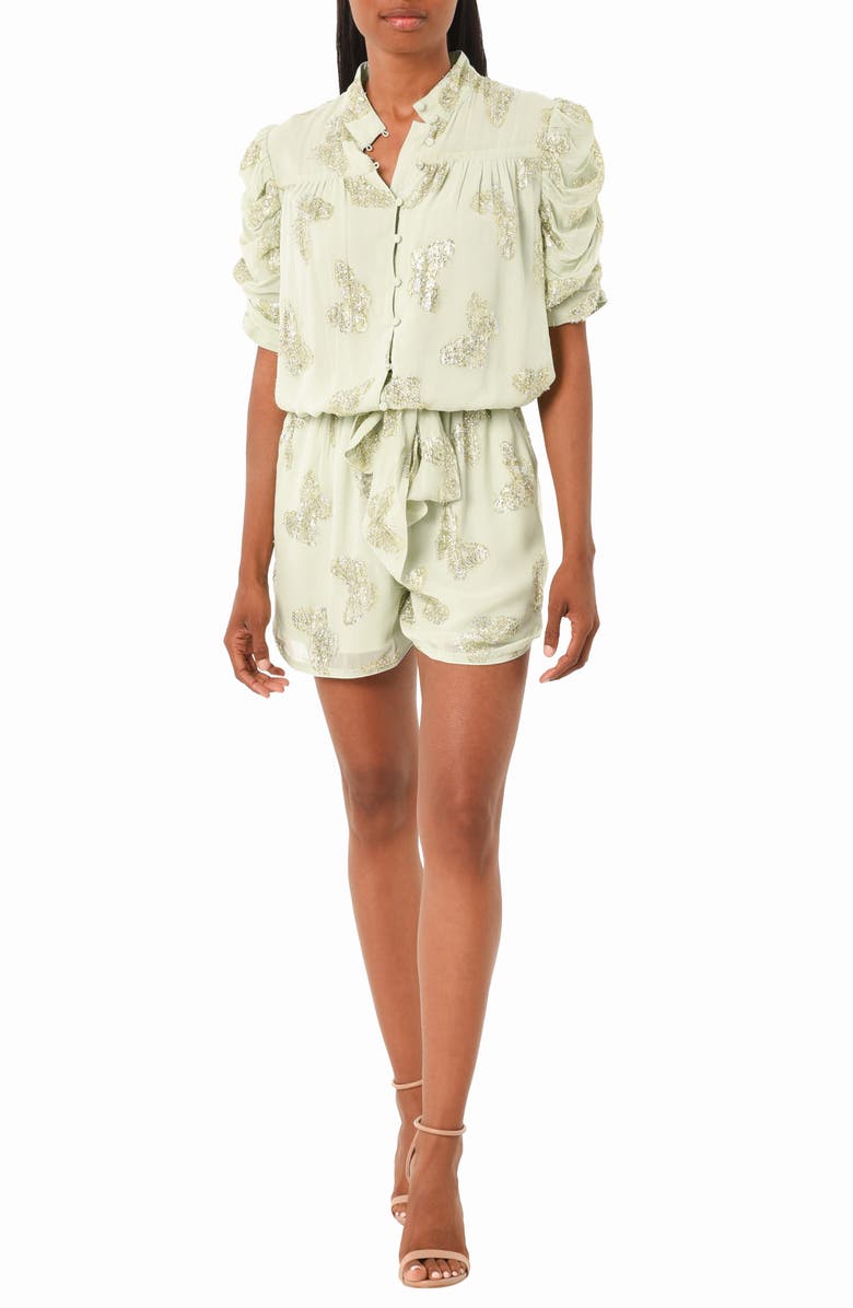 CIEBON Margaret Metallic Puff Sleeve Romper, Main, color,