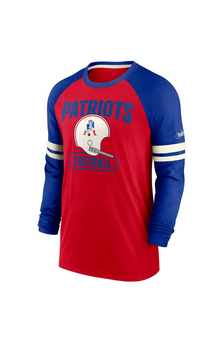 Nike Men's Nike Red/Royal New England Patriots Throwback Raglan Long Sleeve T-Shirt, Alternate, color, Red