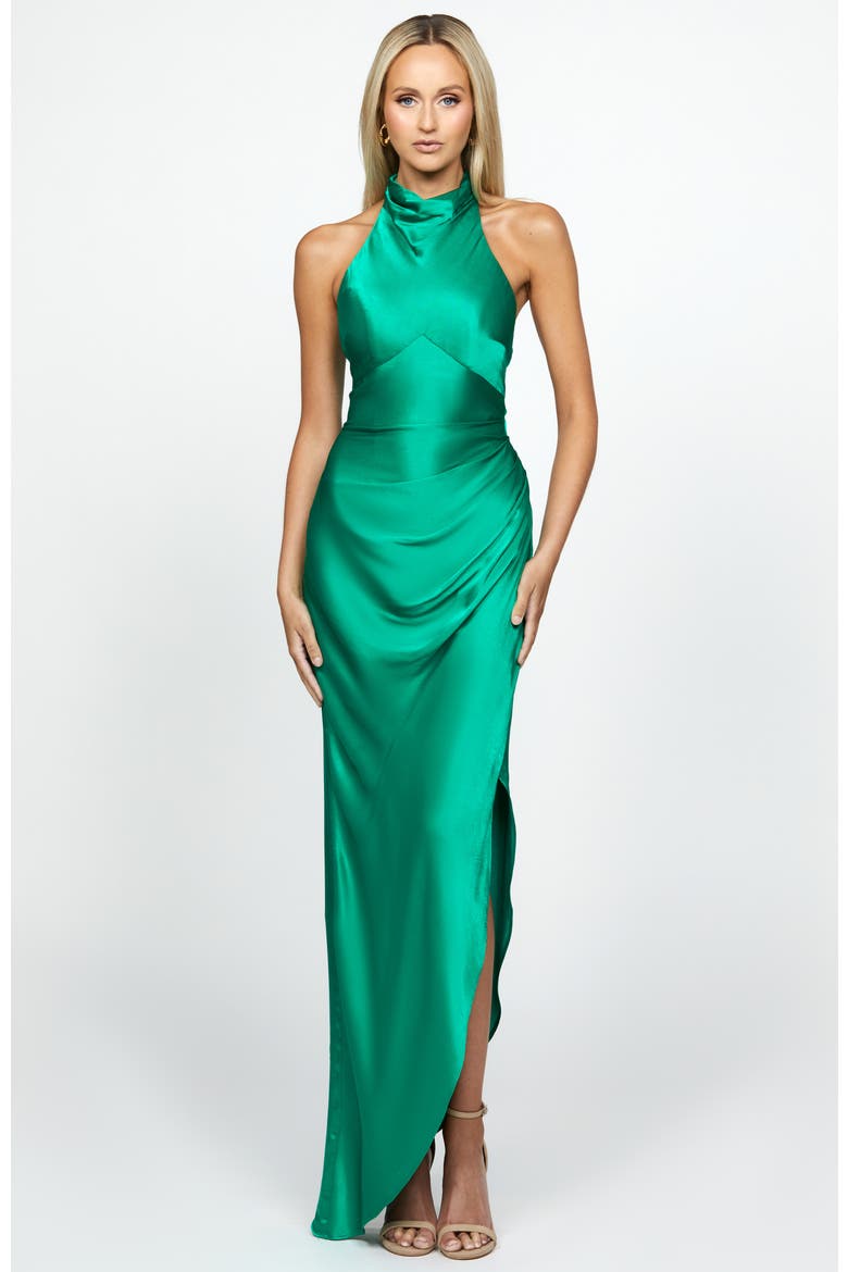 Aaliyah High Neck Cowl Gown, Main, color, GREEN