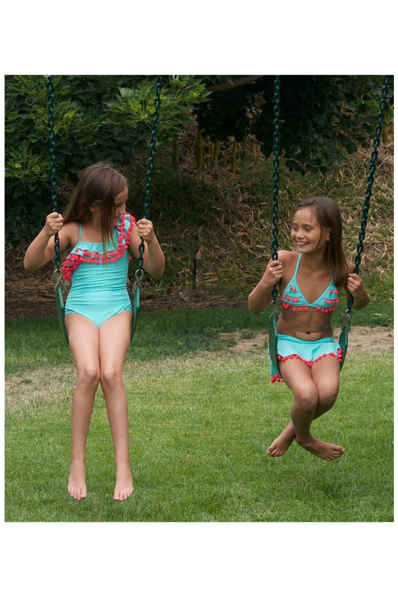 Pompom One-Shoulder One-Piece Swimsuit, Alternate, color, DREAMY BLUE