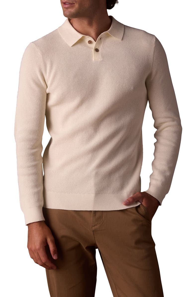 The Normal Brand Robles Long Sleeve Waffle Cotton Polo Sweater, Main, color, Cream
