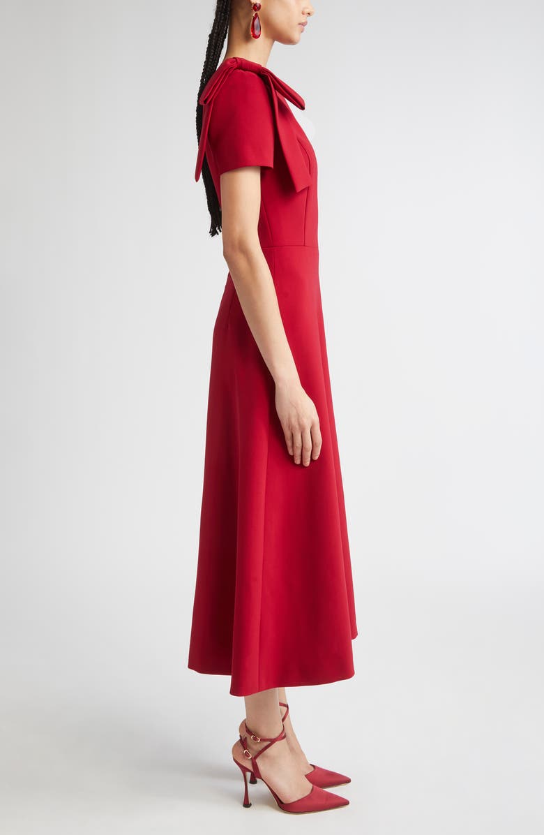 Carolina Herrera Bow Shoulder A-Line Silk Dress, Alternate, color, Garnet