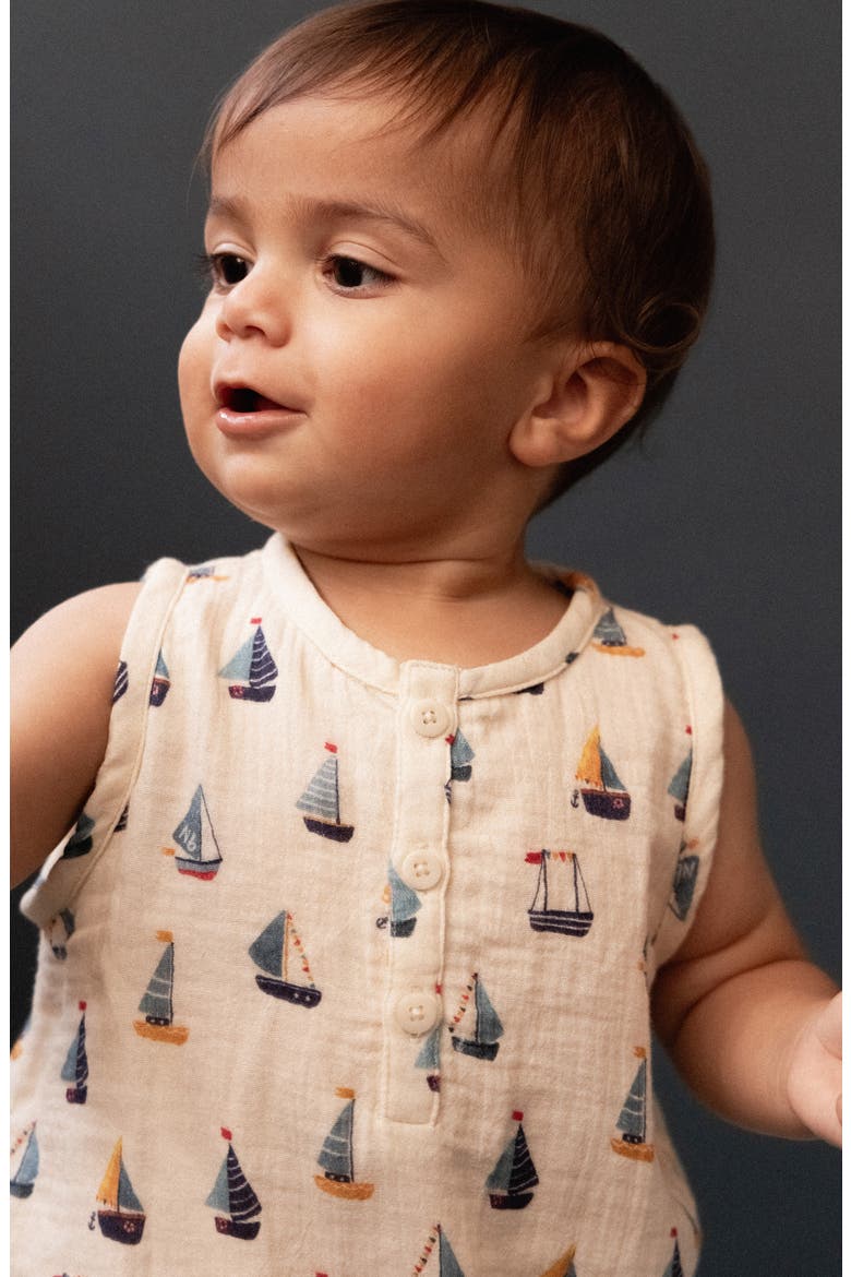 Cedar Organic Cotton Muslin Bodysuit, Alternate, color, REGATTA PRINT