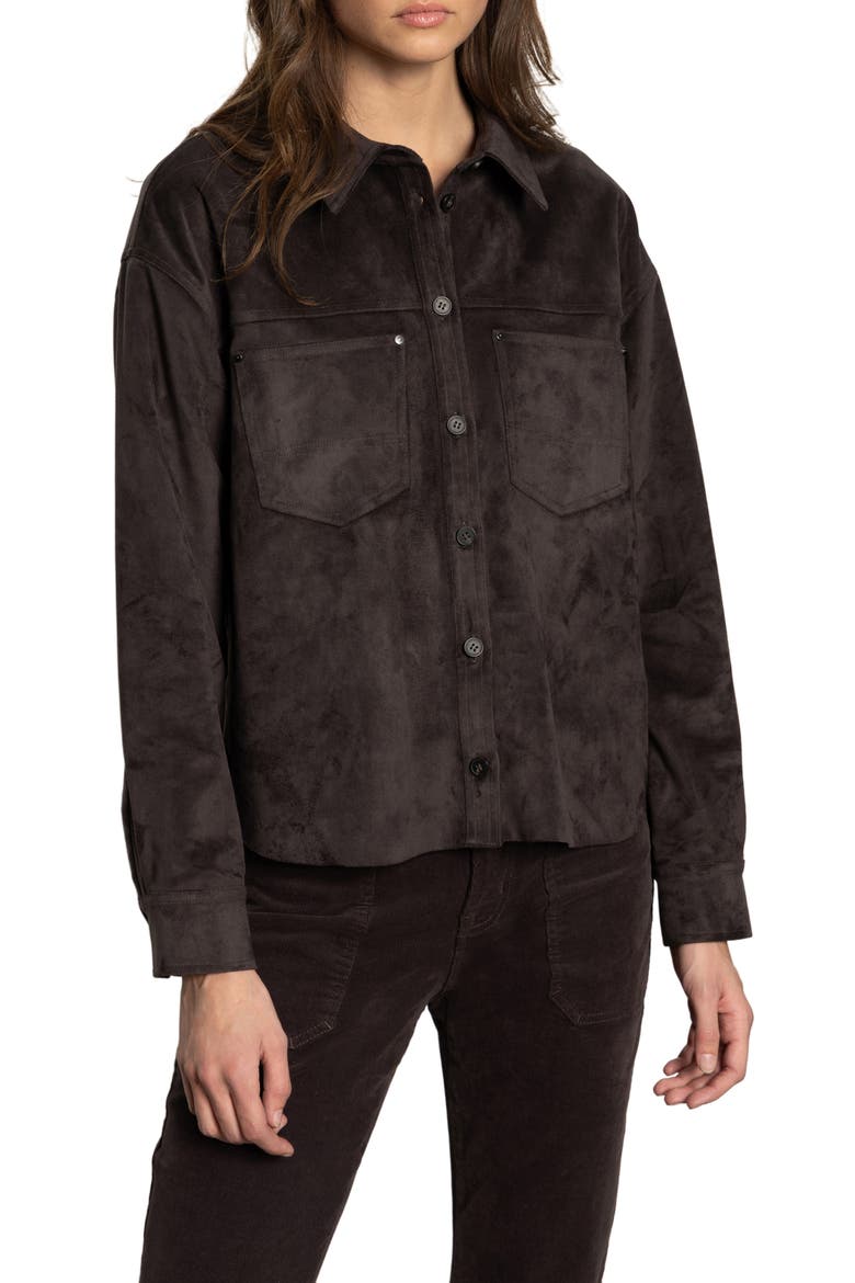 Ivy Faux Suede Long Sleeve Button-Up Shirt, Main, color, SEMI SWEET