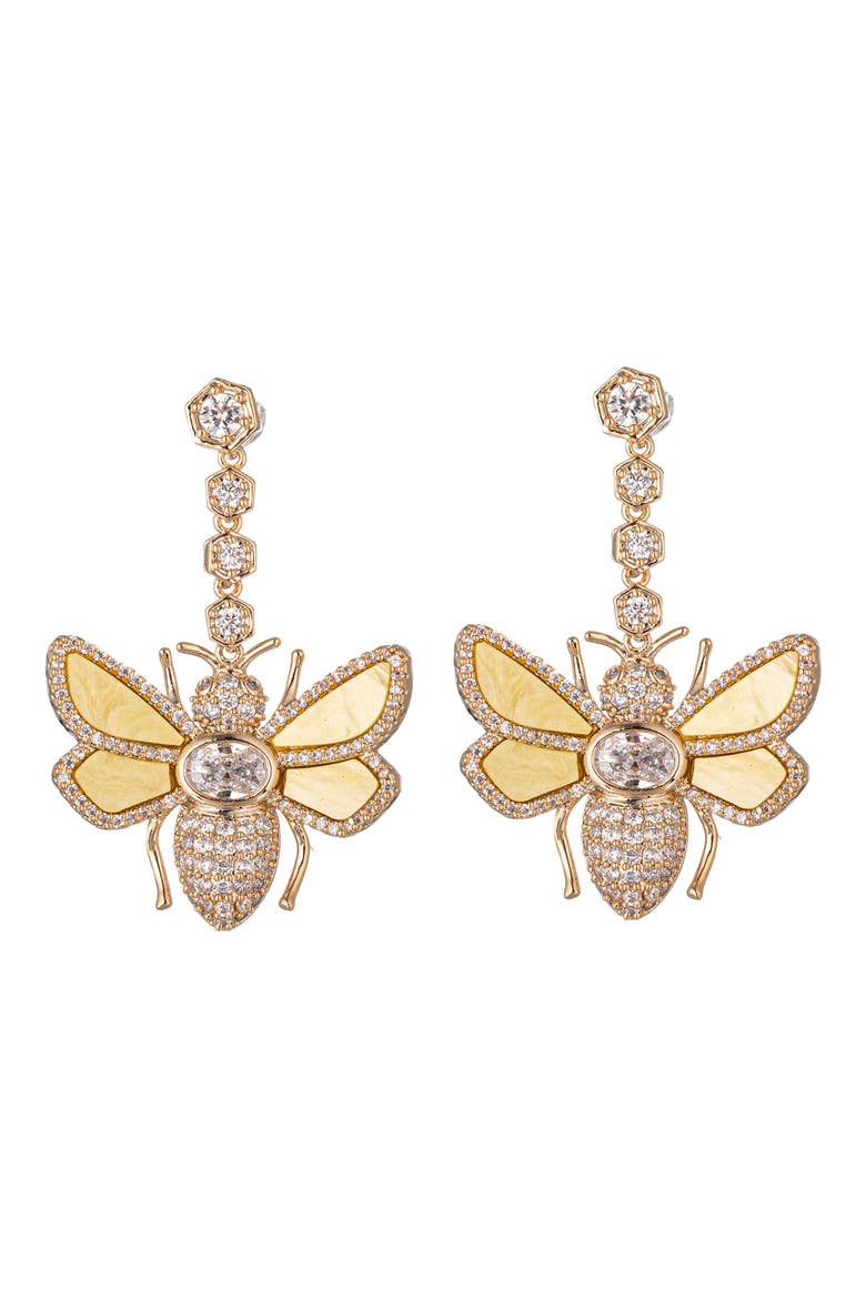 Bee CZ Drop Earrings, Main, color, GOLD