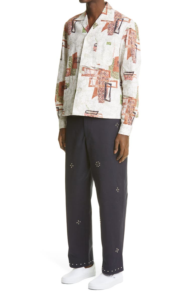 x Marcus Paul Louie Mid Century Motif Button-Up Shirt (Nordstrom Exclusive), Alternate, color, WHITE/RED