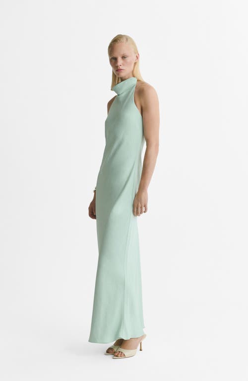 Mango Satin Halter Neck Dress Aqua Green In Green