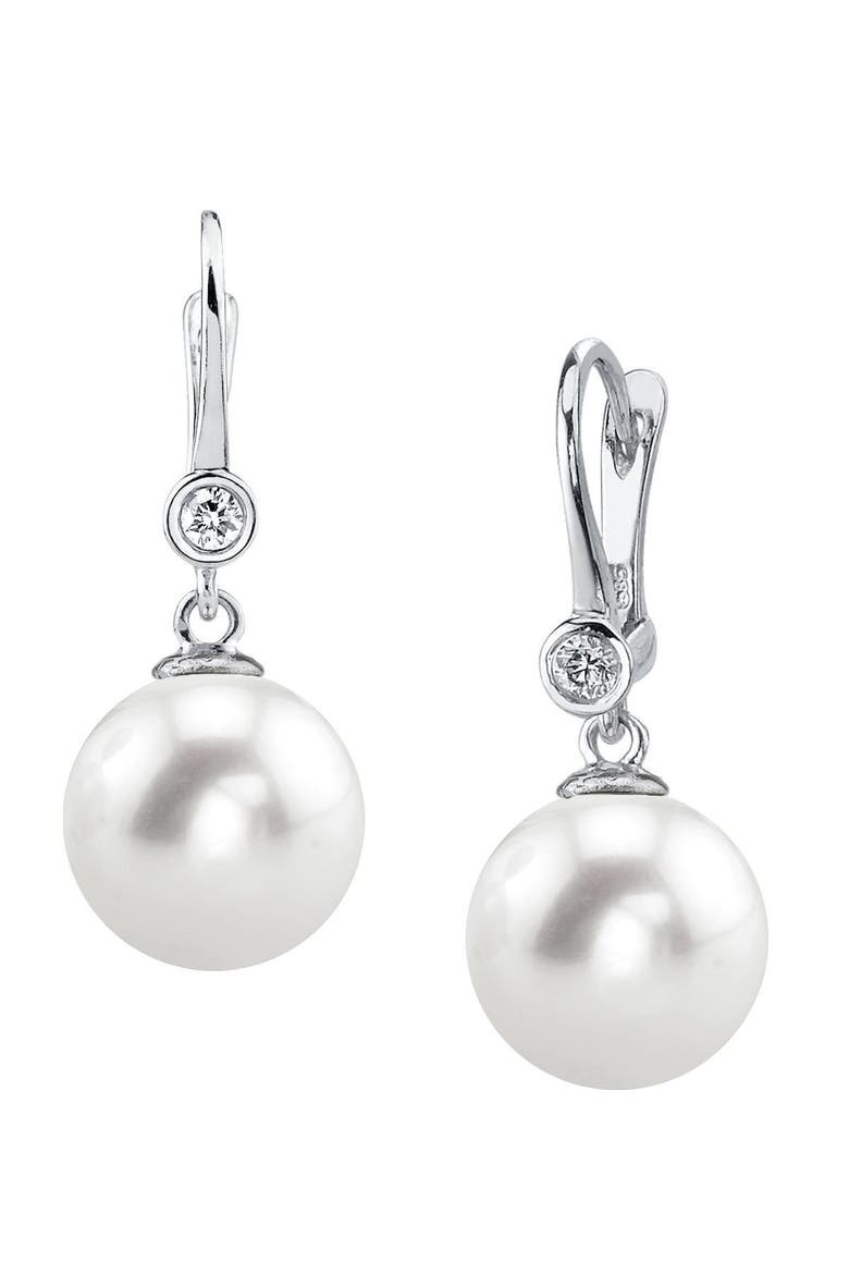 Freshwater Pearl & Diamond Michelle Earrings, Main, color, White Gold