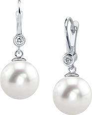 The Pearl Source Freshwater Pearl & Diamond Michelle Earrings