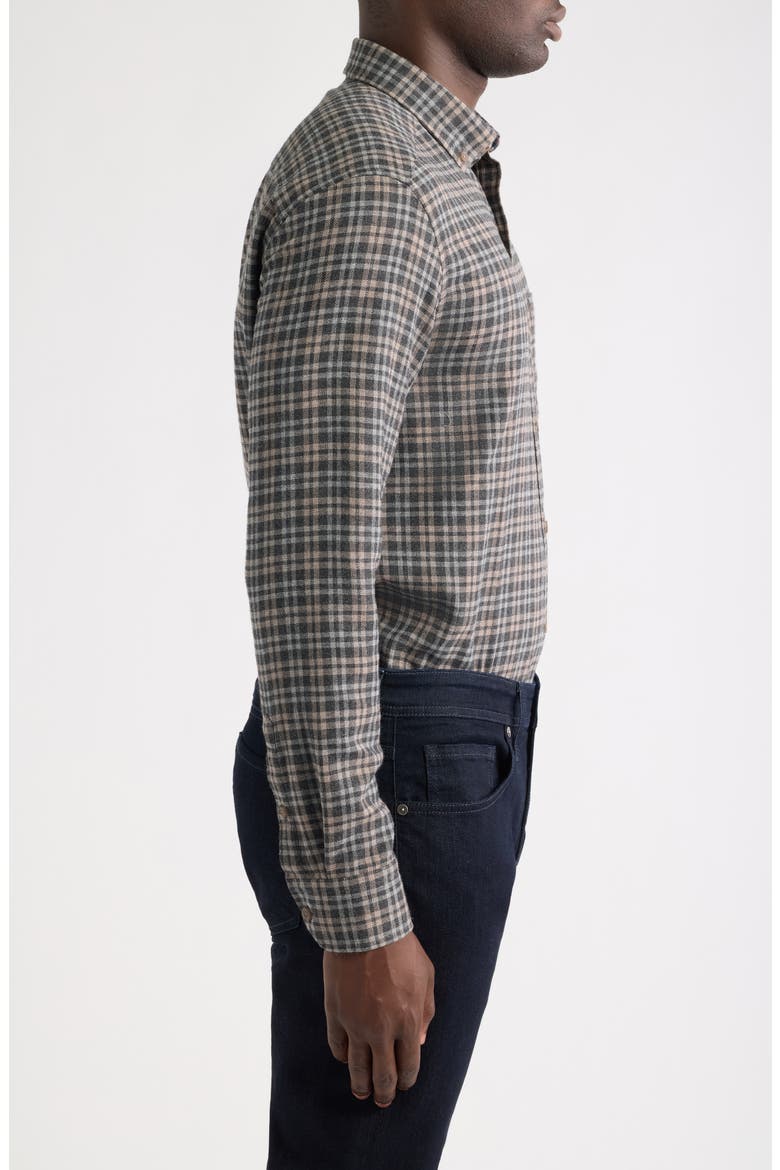 Neal Heathered Check Flannel Button-Down Shirt, Alternate, color, CHARCOAL / TAN SPLIT PLAID