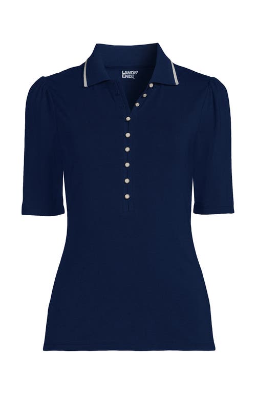 LANDS' END LANDS' END ELBOW SLEEVE LIGHTWEIGHT JERSEY EMBELLISHED POLO
