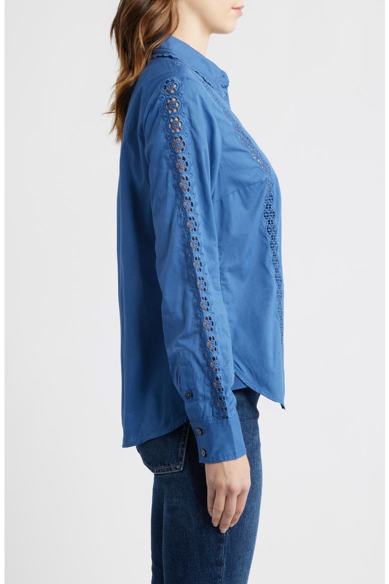 Sienna Embroidered Detail Cotton Button-Up Shirt, Alternate, color, DENIM BLUE
