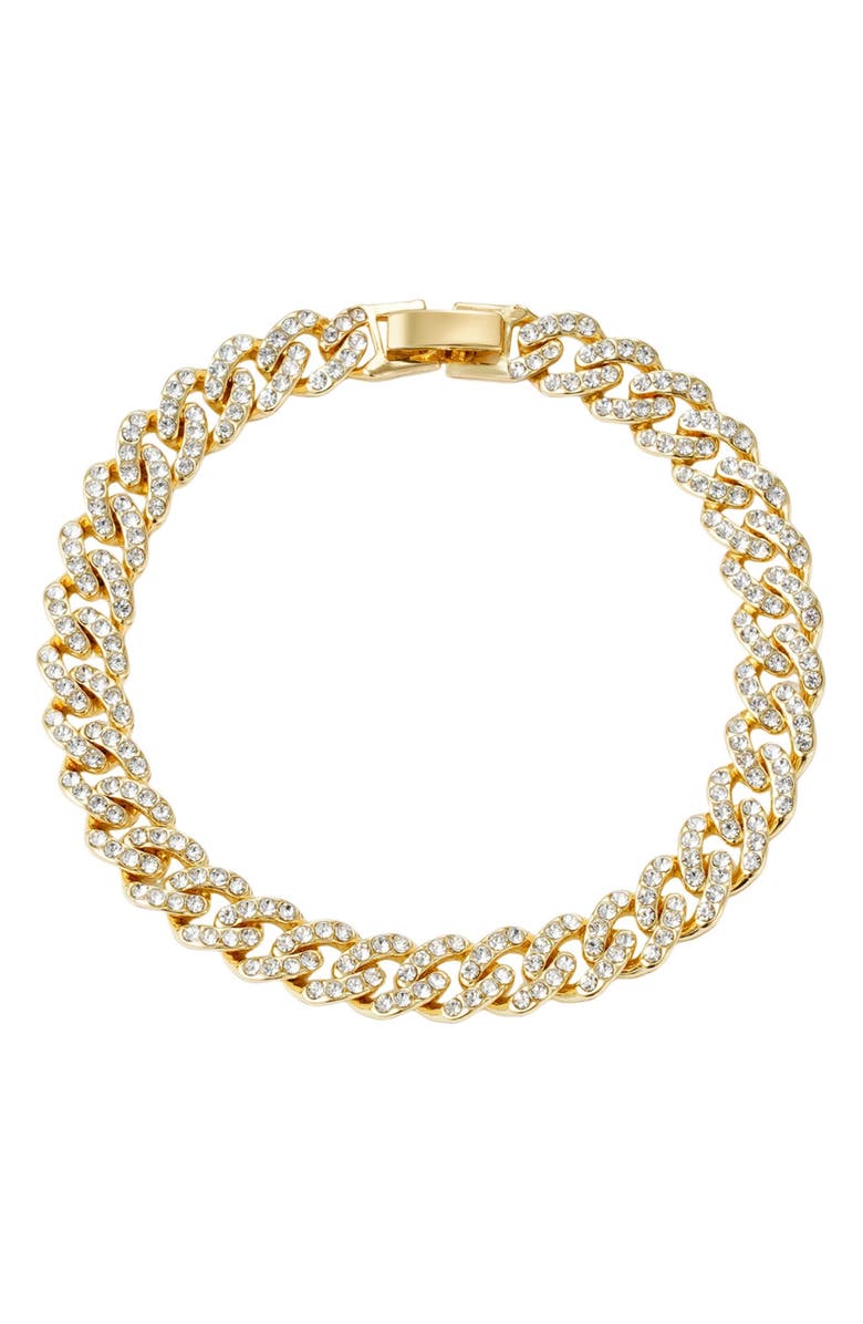 Adornia Crystal Curb Chain Bracelet, Main, color, Gold