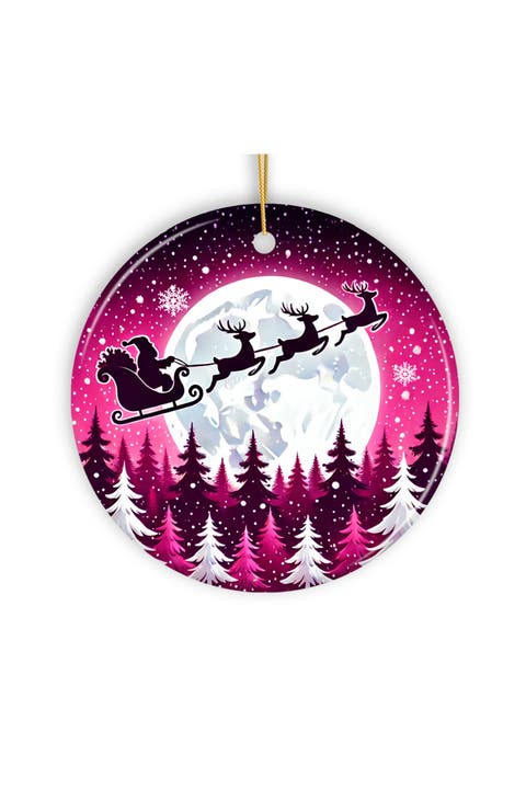 Moonlit Santa Sleigh Silhouette Ceramic Ornament