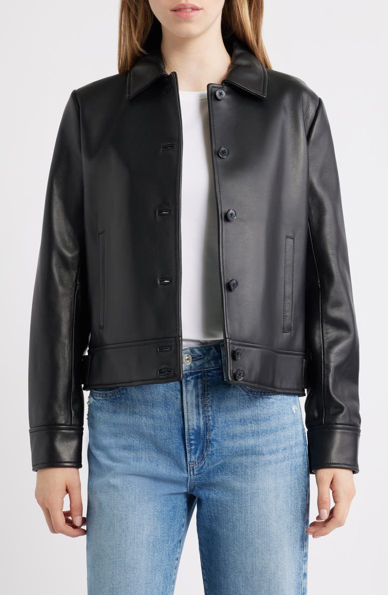 Lauren Ralph Lauren Leather Jacket, Main, color, Black