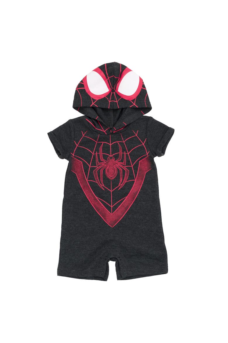 Spider-Verse Miles Morales Cosplay Hooded Romper, Main, color, Miles Morales Charcoal