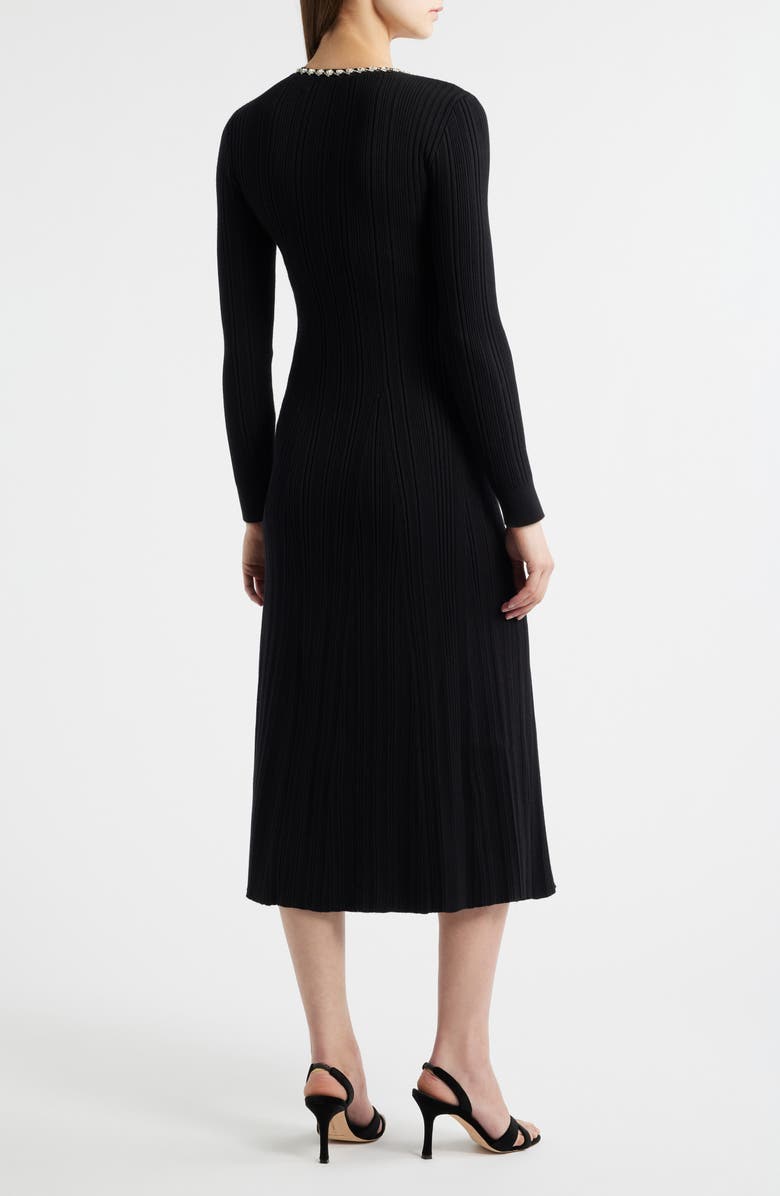 Elie Tahari The Emmie Rhinestone Detail Long Sleeve Knit Dress, Alternate, color, Noir