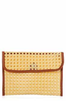Rattan & Faux Leather Clutch
