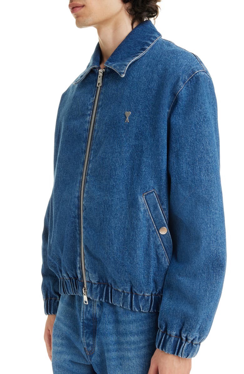 AMI PARIS Ami de Coeur Logo Plaque Zip Denim Jacket, Alternate, color, 