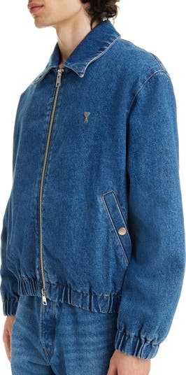 AMI PARIS Ami de Coeur Logo Plaque Zip Denim Jacket | Nordstrom