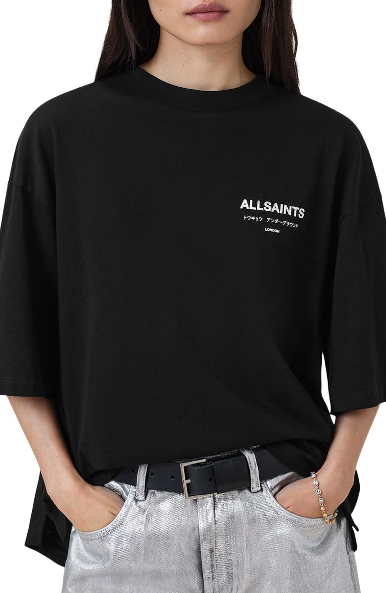 AllSaints Under Amelie Oversize Cotton Graphic T-Shirt, Main, color,