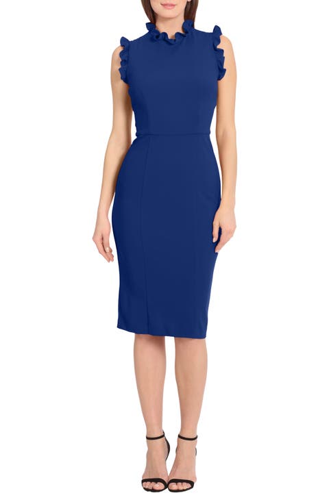 Ruffle Mock Neck Sheath Dress