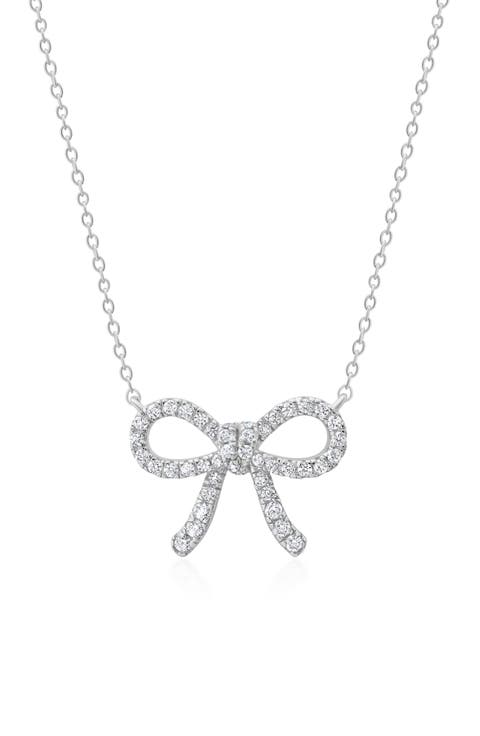 Fairy Tale Pavé Cubic Zirconia Bow Pendant Necklace