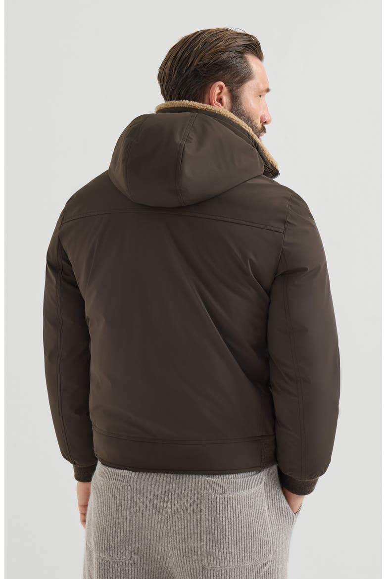 Stretch bonded nylon down jacket with detachable hood, Alternate, color, Brown
