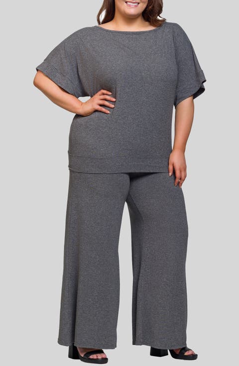 Boat Neck Top & Wide Leg Pants Set (Plus)