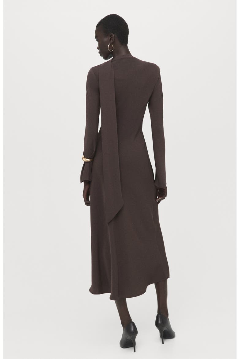 Scarf Detail Long Sleeve Dress, Alternate, color, BROWN