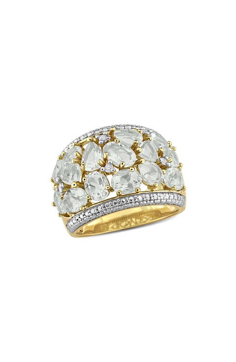 Green Quartz & Diamond Band Ring